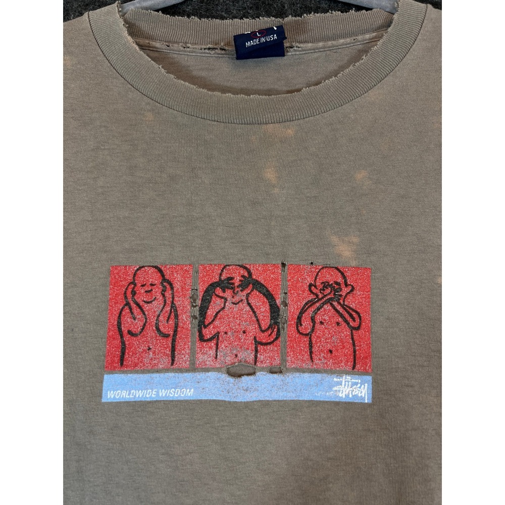 VTG 90s Stussy T Shirt Large Faded Oak Brown Skate USA Y2K Tee Rare Streetwear